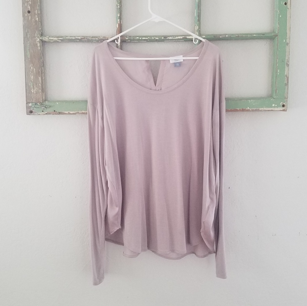 Blush pink drop sleeve blouse with keyhole back